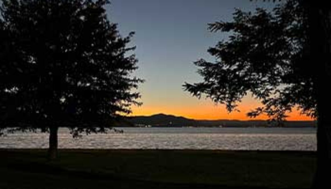 Sunset over hudson river viewed from Croton Point Park