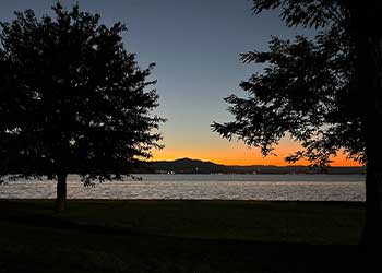 Sunset over hudson river viewed from Croton Point Park