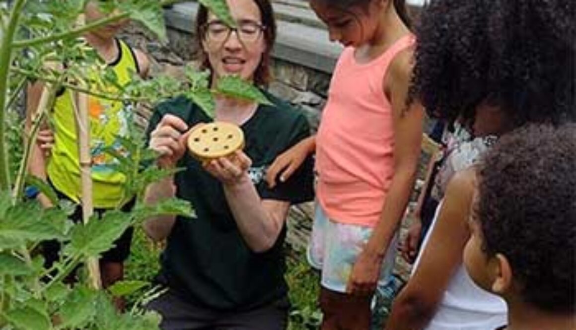 curator at Lasdon Public Gardens teaching young children