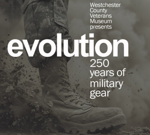 image of army boot crashing into dirt kicking up dust and chucks of dirt with word "evolution" overprinted