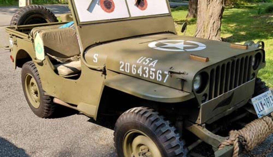 image of military jeep with character eyes in windshield