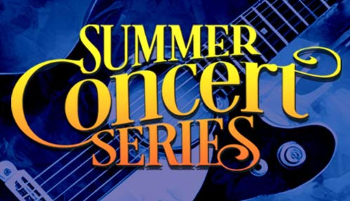 summer concert logo with ghosted guitar in background