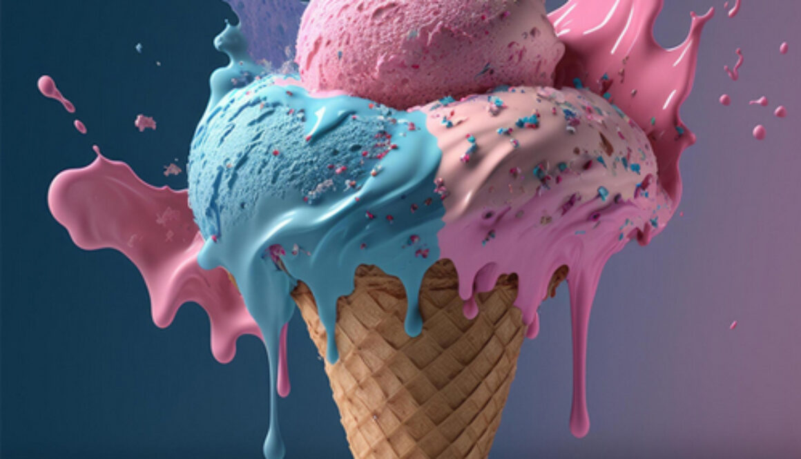 ai illustration of pink and blue ice cream cone