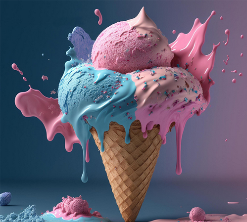 ai illustration of pink and blue ice cream cone