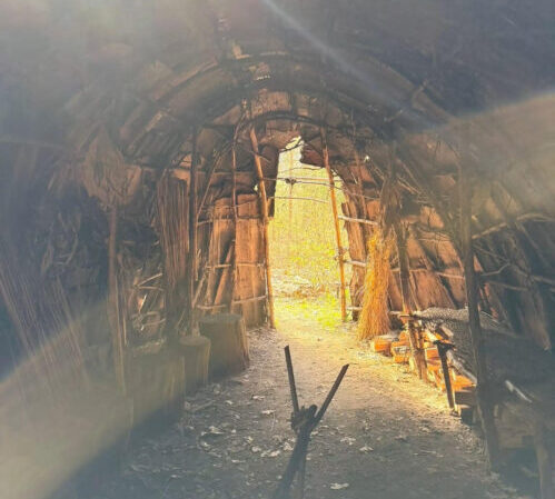 Inside of longhouse looking toward entrance
