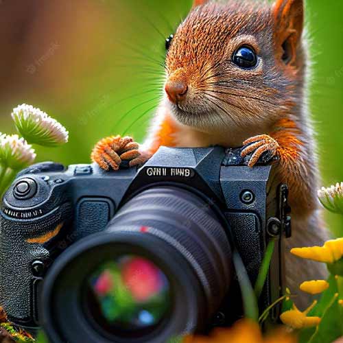 cute squirrel behind camera